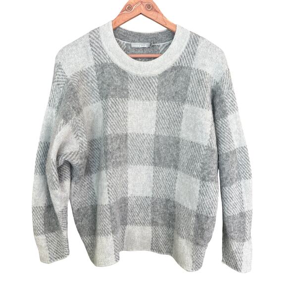 Vince Plaid Alpaca Mohair Sweater M Gray Buffalo Check Prep Western Old Money - Picture 4 of 7